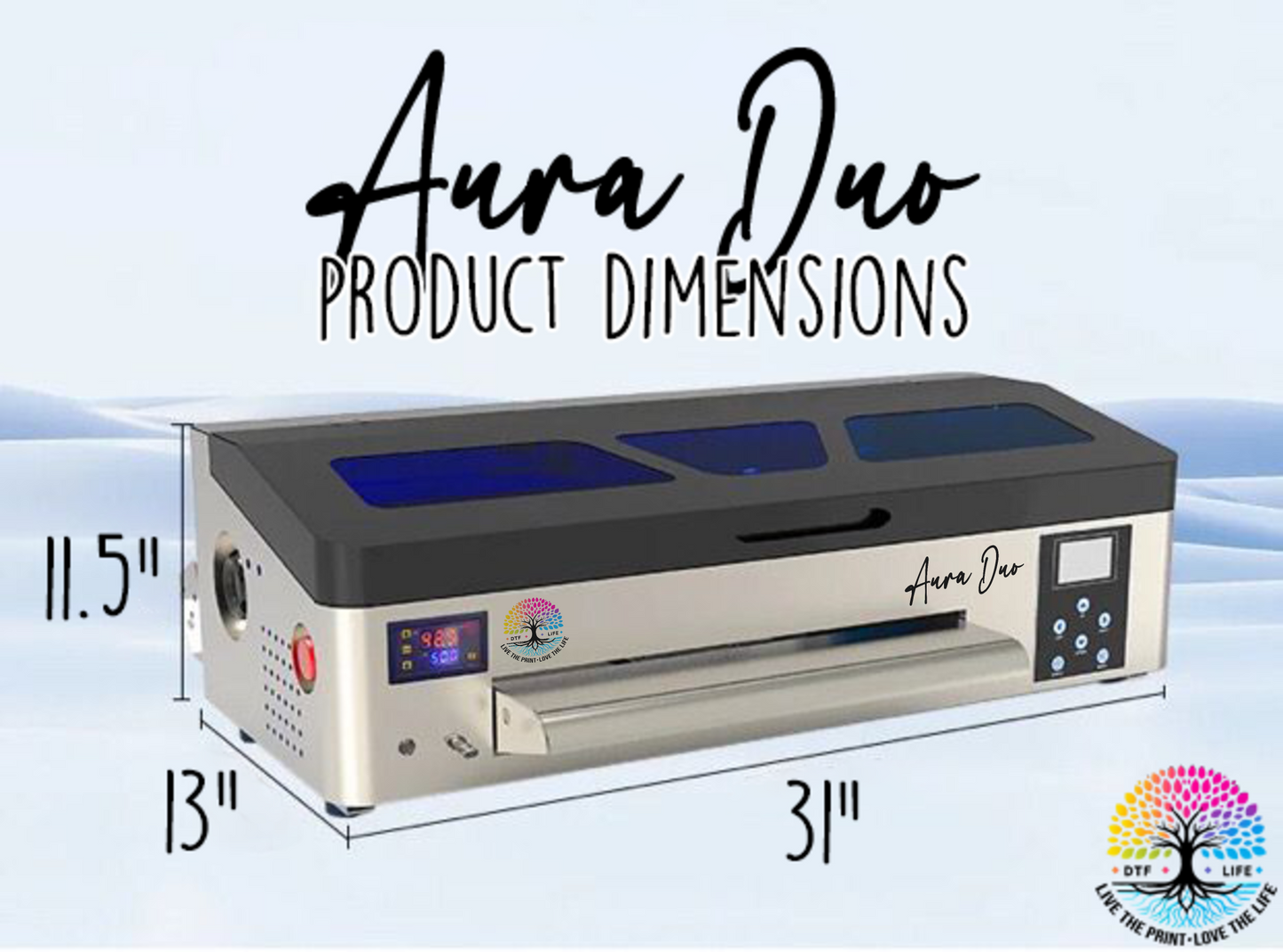 Aura Duo 13" DTF Printer, Dual XP600 Print Heads, White Ink Circulation, Heated Platform, DHL Shipping Included