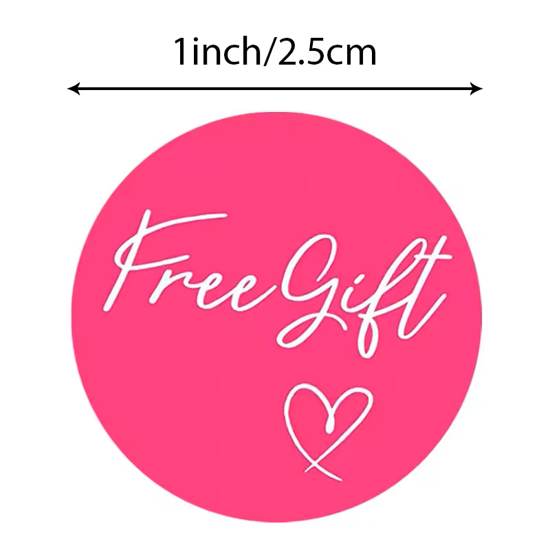 Free Gift Stickers - Magenta with a Heart - White Writing - 10 Stickers