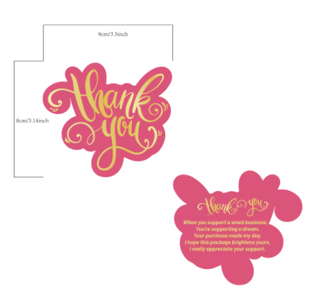 10 Thank You Cards for Orders - Magenta Thin Cardboard Cards with Gold Writing