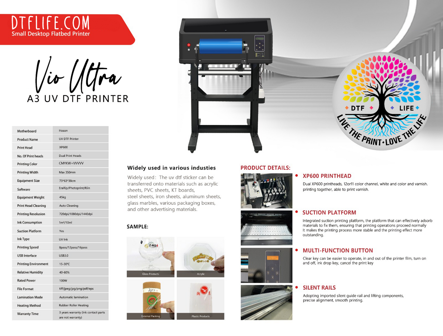 Vio Ultra UV DTF Sticker Printer - 13" A3 Size - Dual XP600 Heads - Sea Shipping