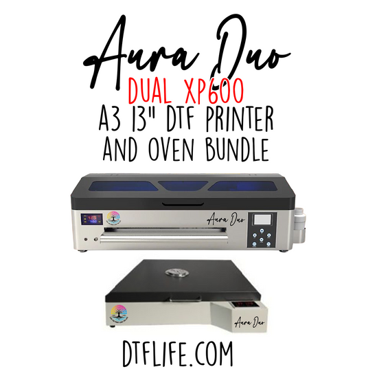 Aura Duo 13" DTF Printer + Oven Bundle, Dual XP600 Print Heads, White Ink Circulation, Heated Platform, DHL Shipping Included