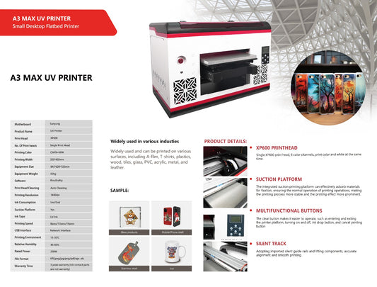 A3 Max UV Printer - NOT for Stickers, Can Print Cylinders and Flat Objects ONLY