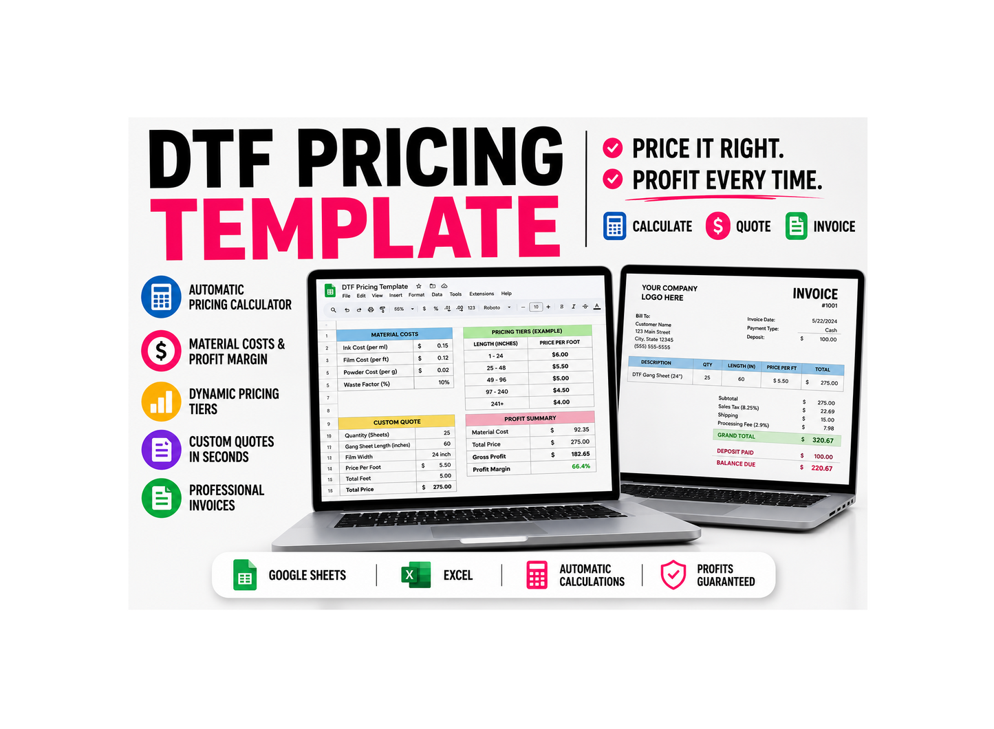 DTF Life Gang Sheet/Transfer Pricing Guide - Google Sheets + Microsoft Excel Document - Digital Download