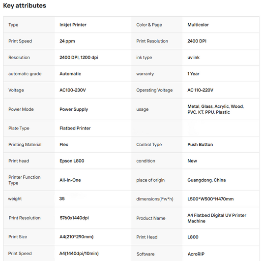 A4 UV Printer - NOT for Stickers, Flat Object and Cylinder Printing