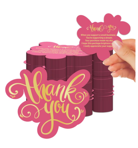 10 Thank You Cards for Orders - Magenta Thin Cardboard Cards with Gold Writing